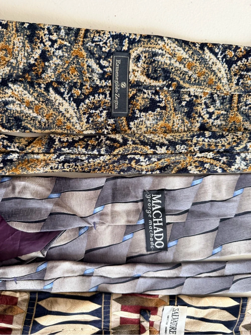 Lot of 5 Designer Silk Neckties Zegna Oscar de la Renta Salvatore Gregorio VTG